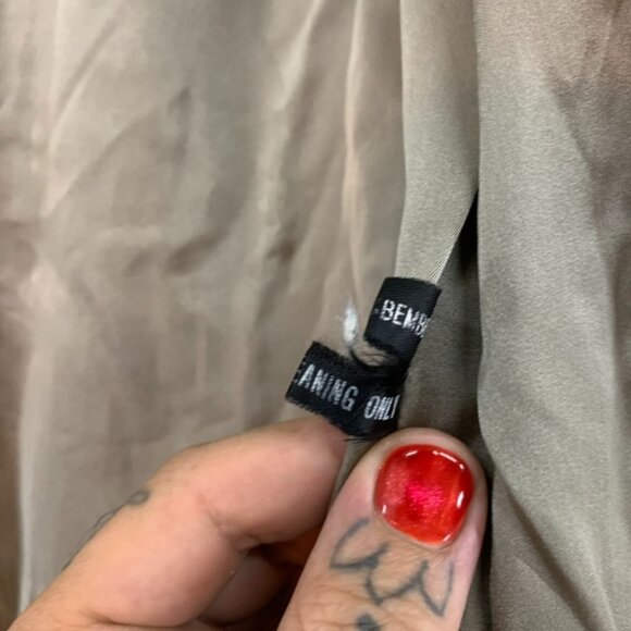 Womens L Mink Fur Coat Brown With Tassel Belt Ribbed Corded Short Length - Picture 10 of 16